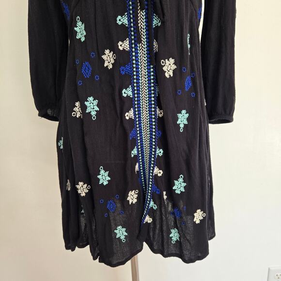Free People Stargazer Mini Dress Embroidered Boho Festival Black Women XS - Picture 6 of 12